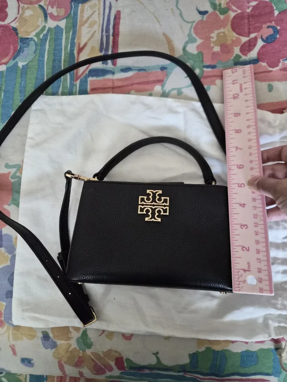 Tory Burch Mini Black Pebbled Leather Crossbody Bag Gold Hardware